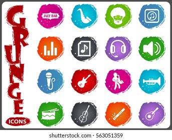 Music symbols icon set in grunge style