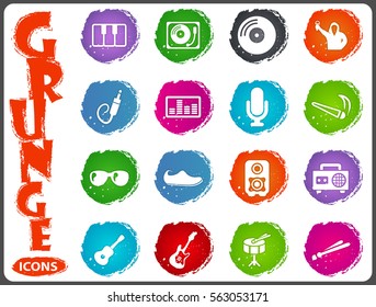 Music symbols icon set in grunge style