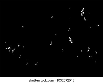 Music Symbols Vector Confetti Flying, Falling. Grayscale Falling Notes, Party, Festival Poster Texture. Abstract Dynamic Music Sheet Pattern, Decorative Border. Funky Music Symbols Confetti Chaos
