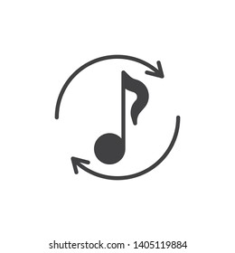 Music synchronize vector icon. Musical note and arrows filled flat sign for mobile concept and web design. Refresh music note glyph icon. Symbol, logo illustration. Vector graphics