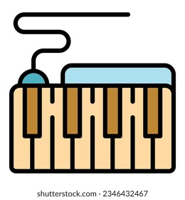 Music synthesizer icon outline vector. Dj piano. Techno audio color flat