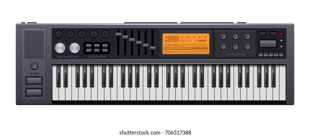 Music Synthesizer. Realistic Style Electronic Piano. Vector