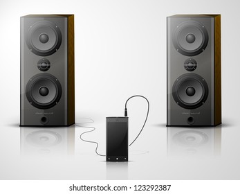 music system from the mobile and two speakers