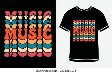 Music t shirt, retro wavy groovy vintage repeat text typography art with peach background, groovy t shirt design, groovy art. Retro vintage inspirational quote and flowers.