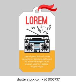 Music tag or musical label or banner with music player vector illustration