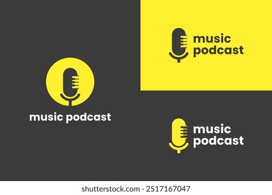 logo do podcast da conversa da música para o vlogger do youtube com o ícone do microfone e a combinação de tuts do piano