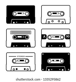 Music Tape Cassette Symbols Set Isolated on White Background