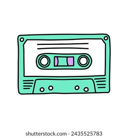 
Music tape. Color doodle clipart on the theme of the 80s. Vector illustration.