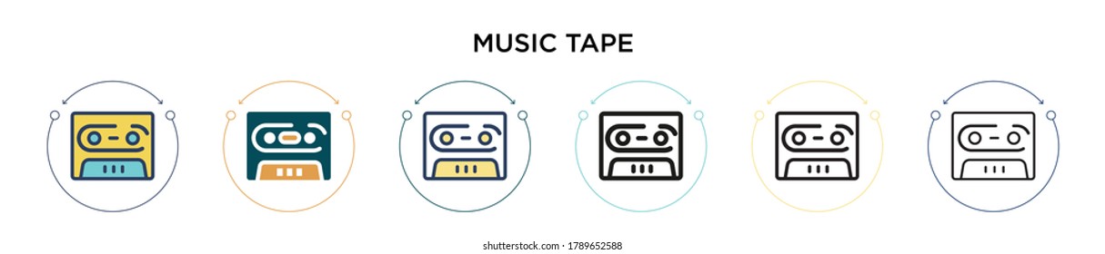 Music tape icon in filled, thin line, outline and stroke style. Vector illustration of two colored and black music tape vector icons designs can be used for mobile, ui, web