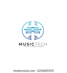 diseño de línea de símbolos de logotipo de tecnología de música 