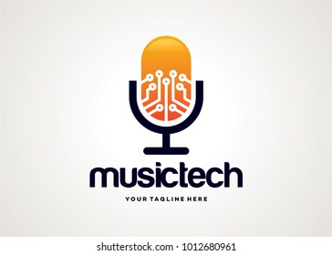 Music Tech Logo Template Design Vector, Design Concept, Creative Symbol