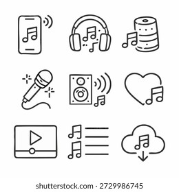 Music technology and audio icons set