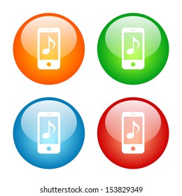 Music Technology Icon Glass Button Icon Set