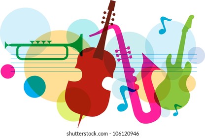 music template with notes, guitar and saxophone