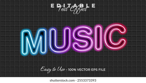 Music text effect, glow neon graphic style, light editable text