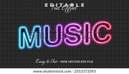 Music text effect, glow neon graphic style, light editable text