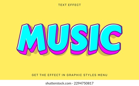 Music text effect template in 3d style. Suitable for brand or business logos