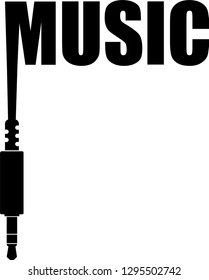 Music Text Logo 3.5 mm Jack Audio Plug Black Icon Vector