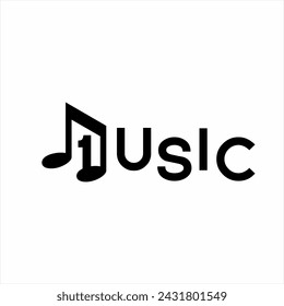 Music text logo design with music notes and number 1 on the letter M.