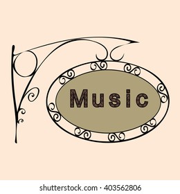 music text on vintage street sign