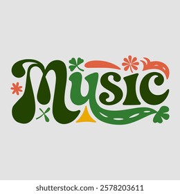 Music text of saint patrick day vector typography transparent background