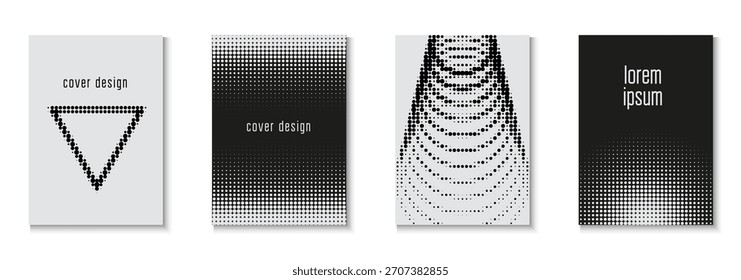 Music Texture Set. Black 1980 Template. Modern Tech With Simple Shapes. Linear Shapes In Annual Frame. Dots Black And White  Flyer. Graphic Cover. White Music Texture