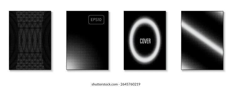 Music Texture Set (Conjunto de texturas musicais). Modelo da Onda. Pôster Preto 1980. Conceito De Verão Com Mínima Arte. Formas Lineares Para Pasta De Marca. Pontos Branco E Preto Flyer. Textura de Música Branca