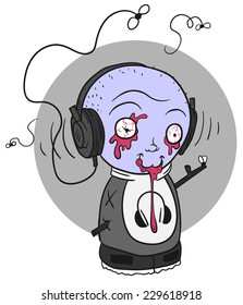 Music that's crazy. Graffiti dude wearing headphones. Very bad music. The song from which the sick.