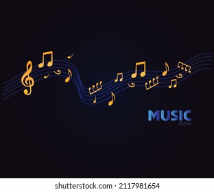 Music, Theater  Show Poster Template with Notes. Vector background
