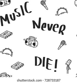 Music theme doodle seamless background