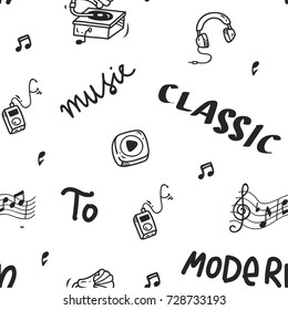 Music theme doodle seamless background