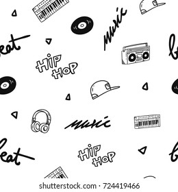 music theme in doodle style seamless pattern