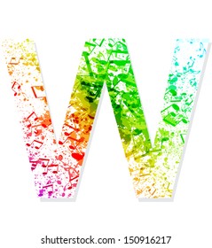 Music theme grungy font. Letter W