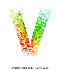 Music theme grungy font. Letter V