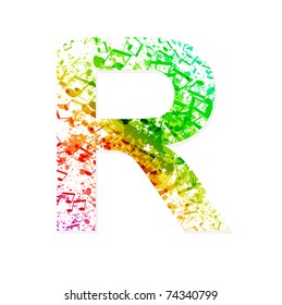 Music theme grungy font. Letter R