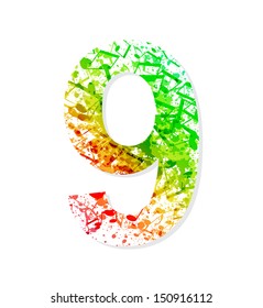 Music theme grungy font. Number 9