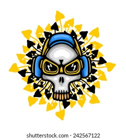 Music theme skull, vector illustration 