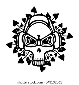 Music theme skull, vector illustration