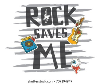 Music theme t-shirt printing design with patch emblem