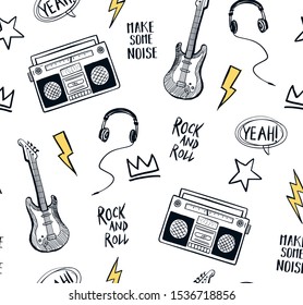 Music Theme Vector Seamless Pattern. For Textile Print And Other Uses.