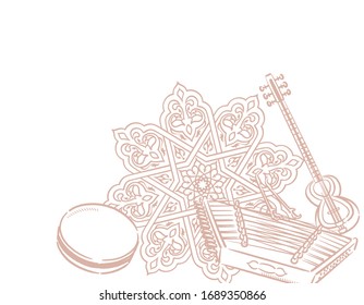 Music themed background with Arabic instruments. Vector illustration.