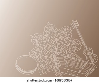 Music themed background with Arabic instruments. Vector illustration.