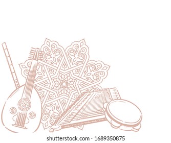 Arrière-plan musical à thème avec instruments arabes. Illustration vectorielle.