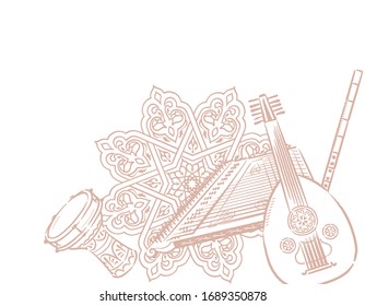 Musikthemenhintergrund mit arabischen Instrumenten. Vektorillustration.