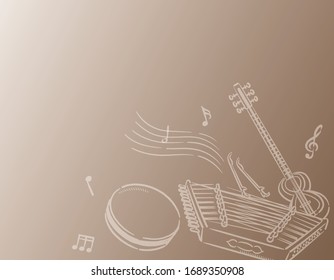 Music themed background with Arabic instruments. Vector illustration.