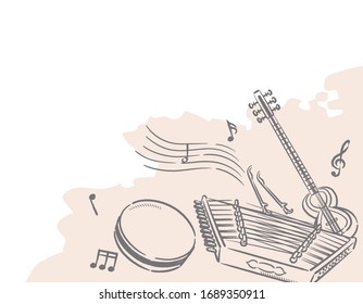 Music themed background with Arabic instruments. Vector illustration.