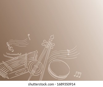 Music themed background with Arabic instruments. Vector illustration.