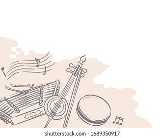 Music themed background with Arabic instruments. Vector illustration.