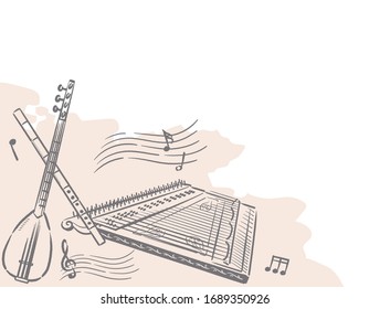 Music themed background with Arabic instruments. Vector illustration.