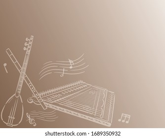 Music themed background with Arabic instruments. Vector illustration.